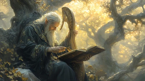 Golden Light Elf with Harp