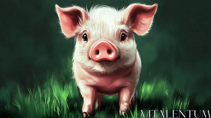 AI ART Cute Piglet Illustration in a Green Field