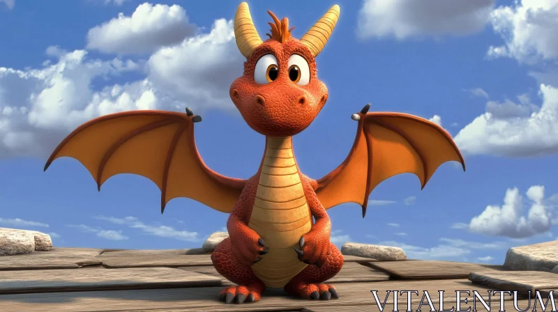 AI ART Cartoon Dragon with Wings on Deck