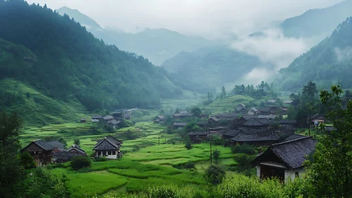 Green Valley Village in Mountainous Landscape