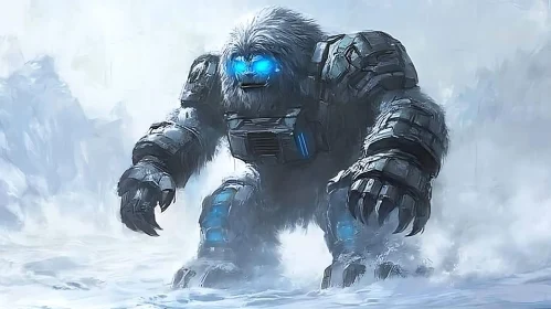 Robotic Yeti in Winter Landscape