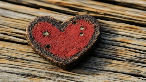 Weathered Heart on Wooden Surface