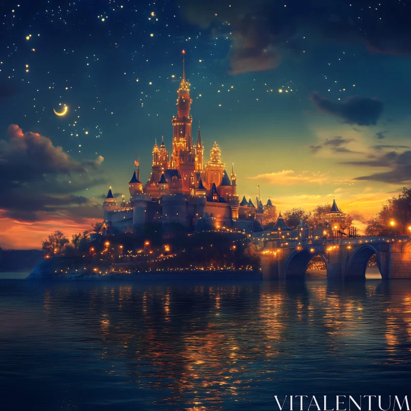 AI ART Fairytale Castle Under Starry Skies