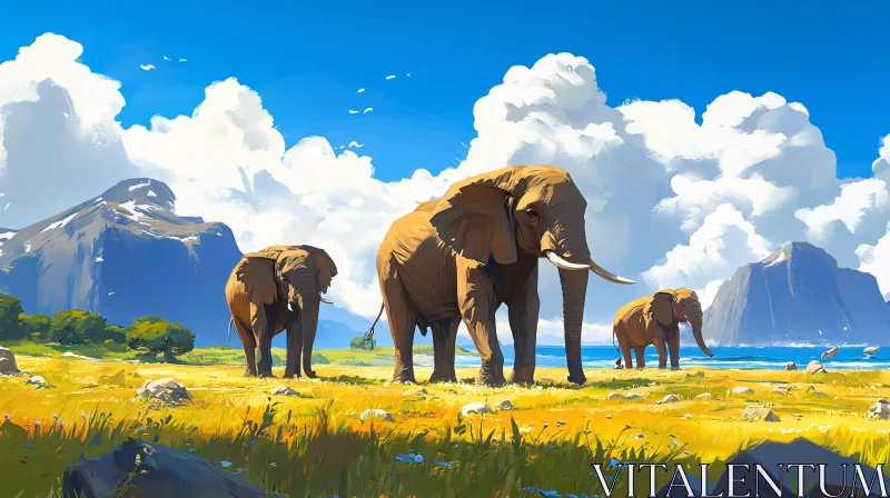 Tranquil Elephants in Nature AI Image