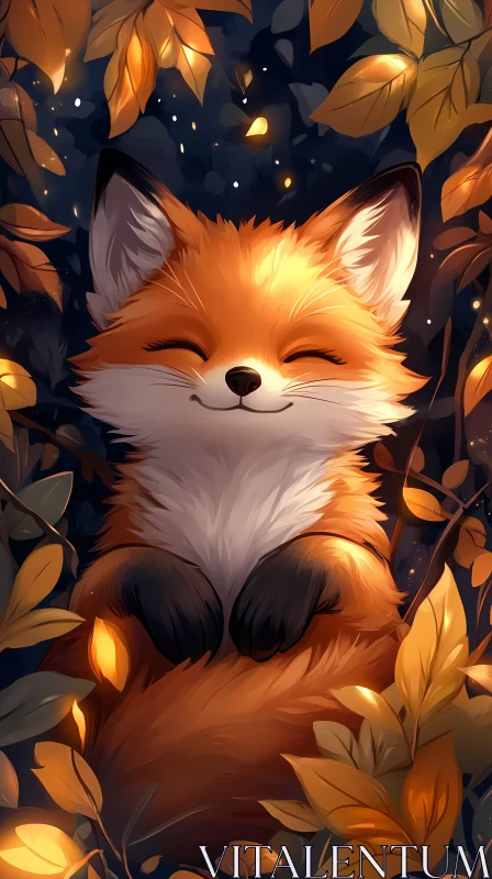 Tranquil Fox Resting with Fall Foliage AI Image