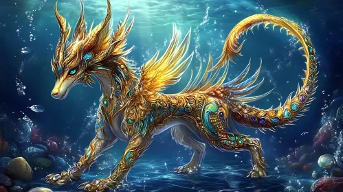 Golden Dragon Underwater Illustration