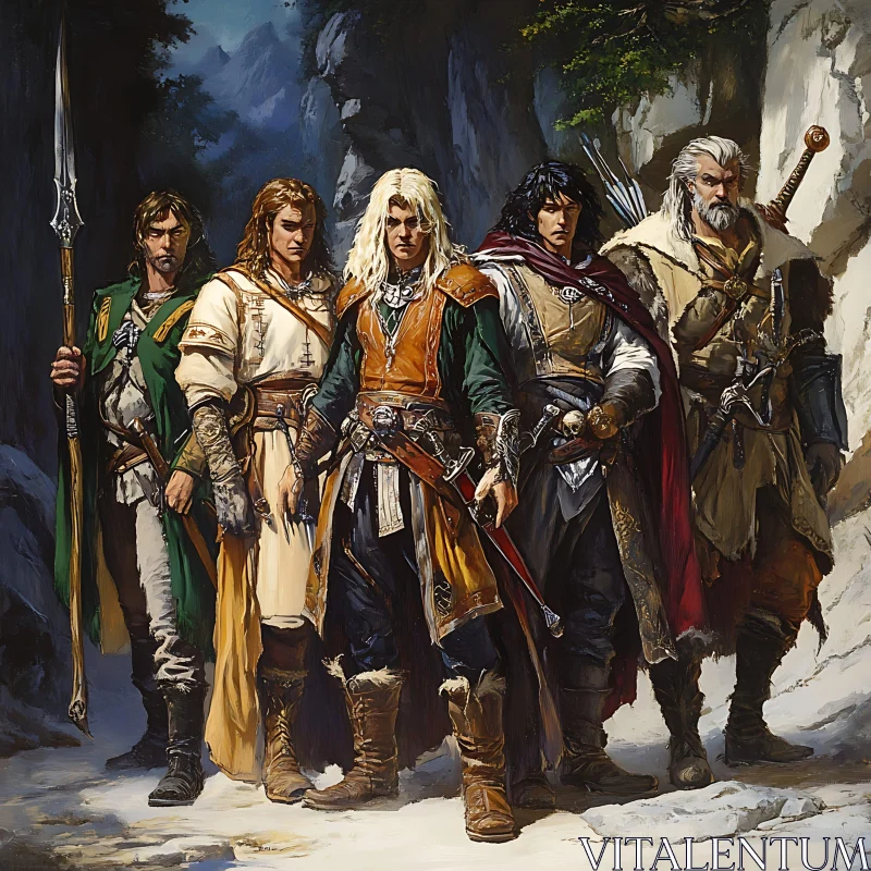 AI ART Five Heroes Standing Guard in the Mountains