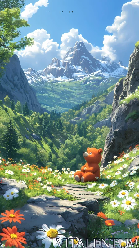 AI ART Mountain Bear in Flower Field