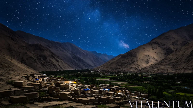 AI ART Village Under the Stars