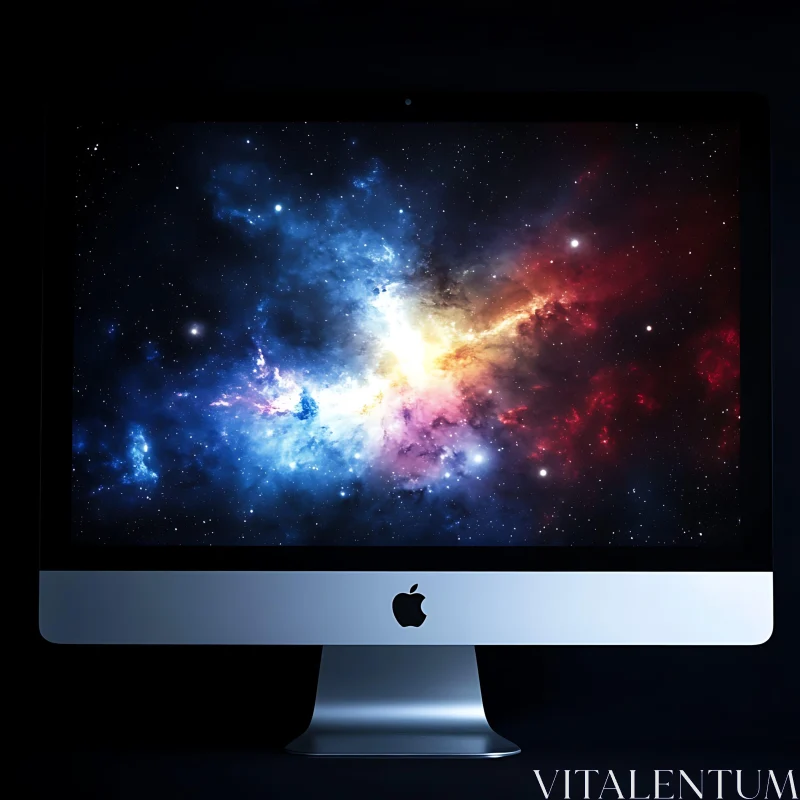 Cosmic Nebula on Desktop Screen AI Image