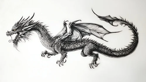 Detailed Dragon Drawing on White Background