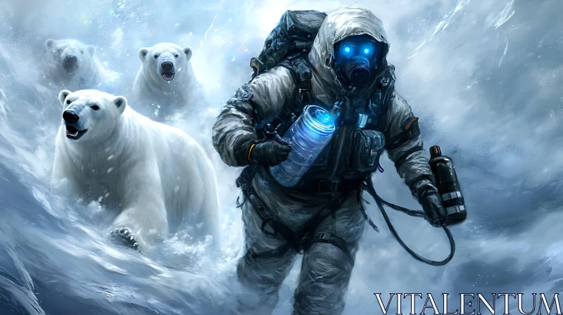 AI ART Snowy Protector Surrounded by Bears