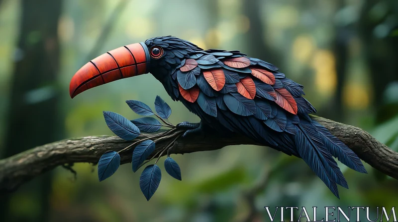 Exotic Bird on a Tree Branch AI Image