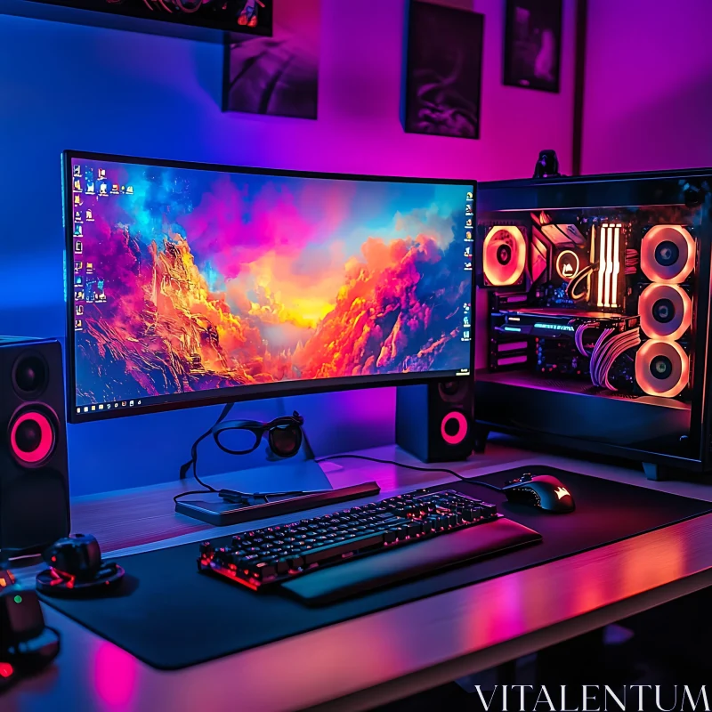 Ultimate Gaming Desk with Neon RGB Lights AI Image