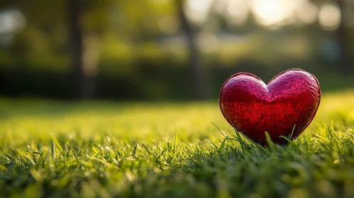 Heart Resting on Green Grass