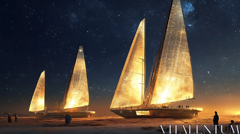 AI ART Celestial Sailboats on Sandy Shore