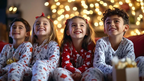 Kids in Pajamas Enjoying Christmas Lights