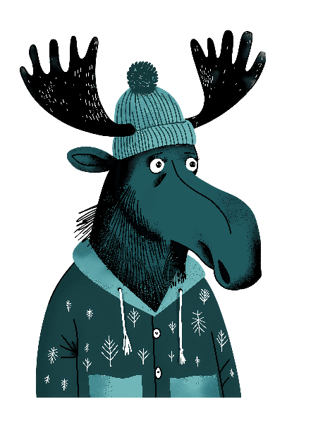 Cozy Moose Cartoon Illustration POD Design