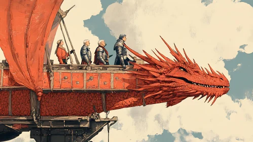 Crimson Dragon Steampunk Airship Artwork