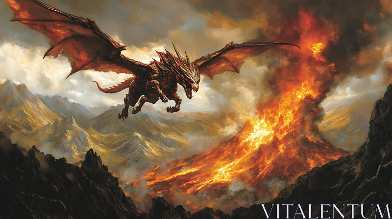 AI ART Majestic Dragon and Volcano Art