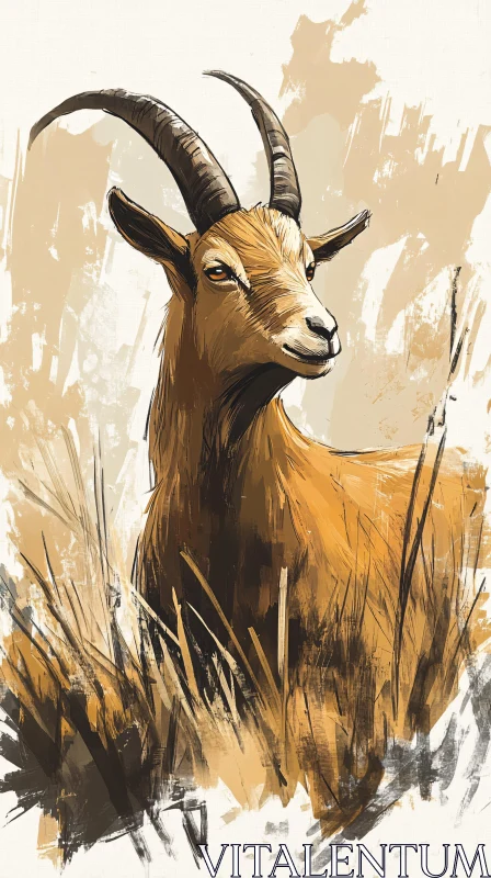 AI ART Stylized Goat Artwork in Earthy Tones