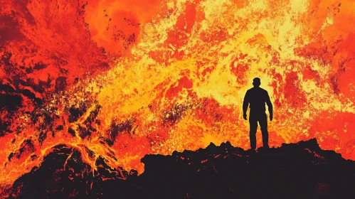 Person Standing Near Volcanic Eruption
