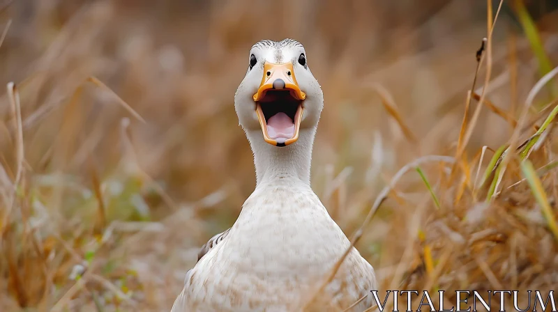 Open Beak Duck in Meadow AI Image