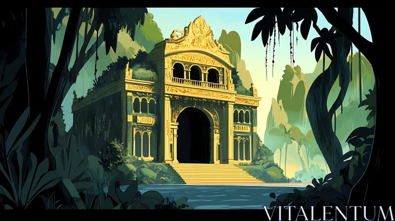 AI ART Golden Building in Jungle Illustration