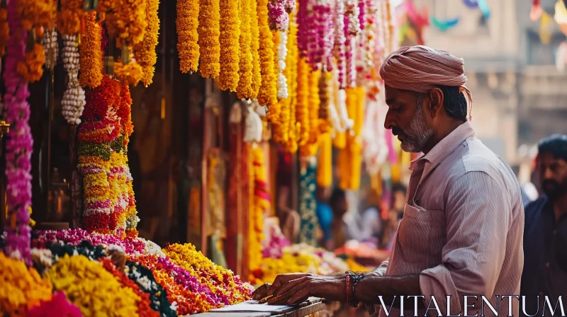 Man in Flower Market AI Image