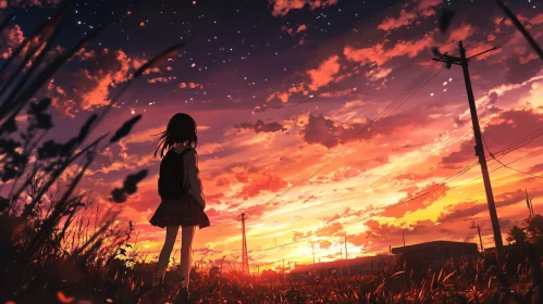 Sunset View Anime Girl Silhouette