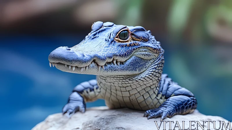 AI ART Vividly Blue Crocodile on Rock