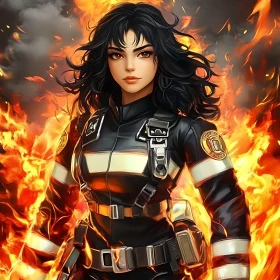 Brave Woman Firefighter Battling Fire