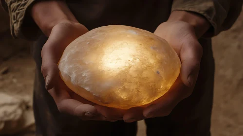 Illuminated Stone in Gentle Hands