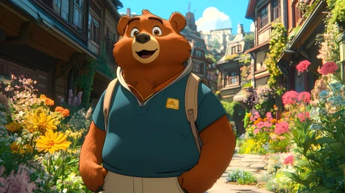 Animated Bear in Flower-Paved Village