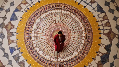 Man on Circular Mosaic Art