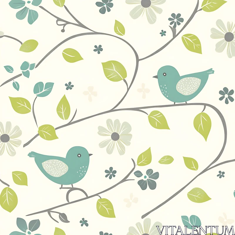 Charming Bird and Floral Design AI Image