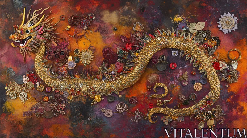 Ornate Dragon Art with Floral Embellishments AI Image