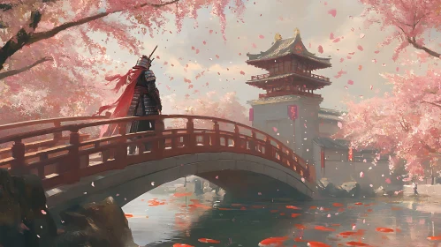 Warrior on Bridge Among Flowers