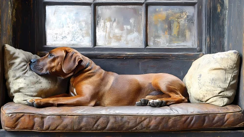 Cozy Canine on Leather Sofa