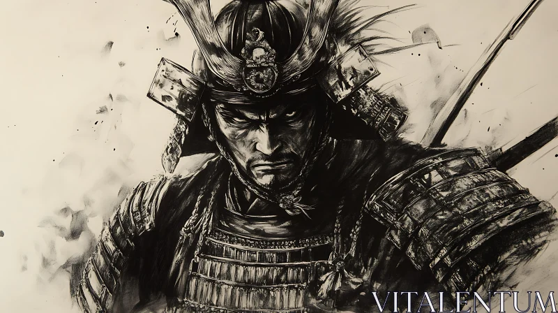 AI ART Monochrome Samurai Warrior in Armor