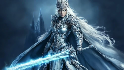 Fantasy Warrior Queen in Silver Armor