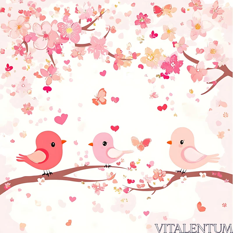 Birds and Blossoms AI Image