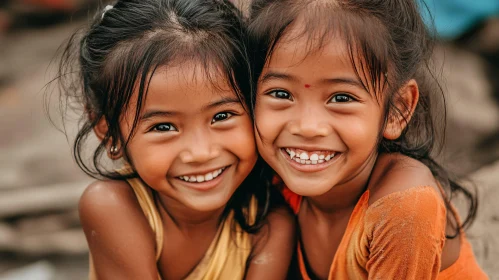 Joyful Childhood: A Portrait of Two Smiling Girls