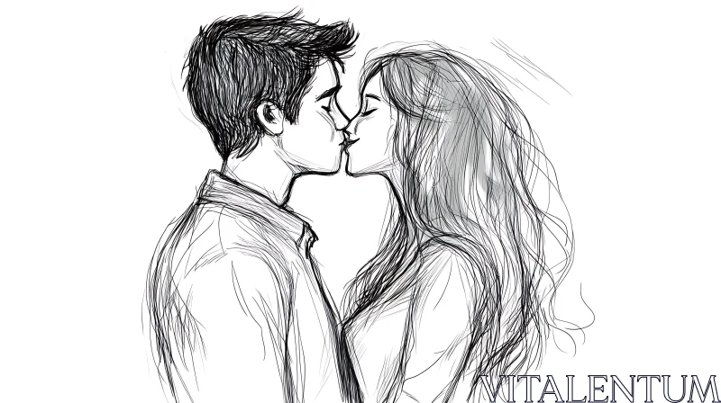 AI ART Monochrome Drawing of Couple in Love