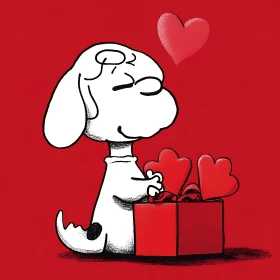 Serene Cartoon Dog with Love Gift