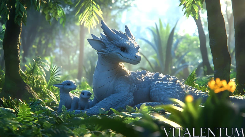 Fantasy Dragon with Babies AI Image