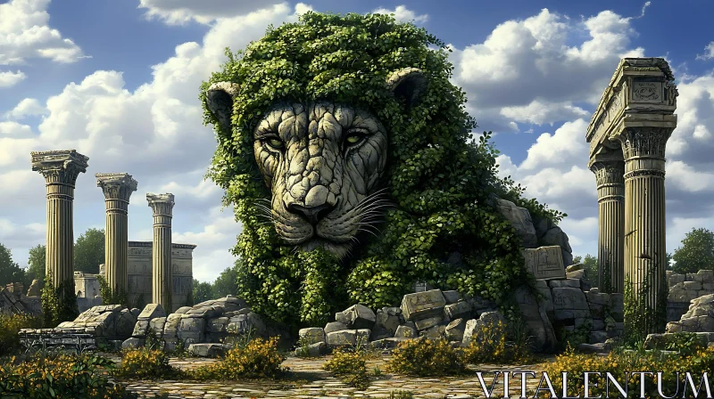 AI ART Ancient Lion Sculpture