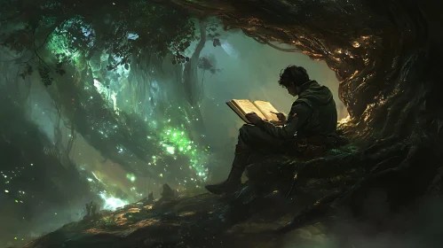 Man Reading Book Under Tree