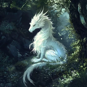 Mystical White Dragon Forest Scene