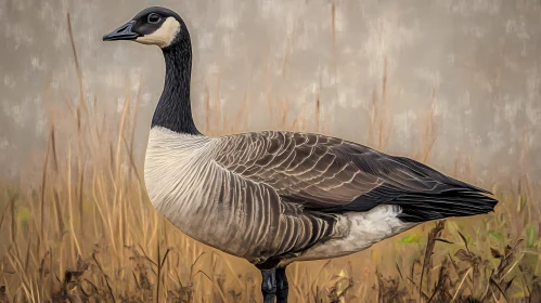 Solitary Goose in Grassy Landscape